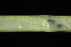 1.5 Inch Gold Metallic Wired Christmas Ribbon, Jacquard Snowflake Pattern, 25 Yards (Lot of 1 Spool) SALE ITEM